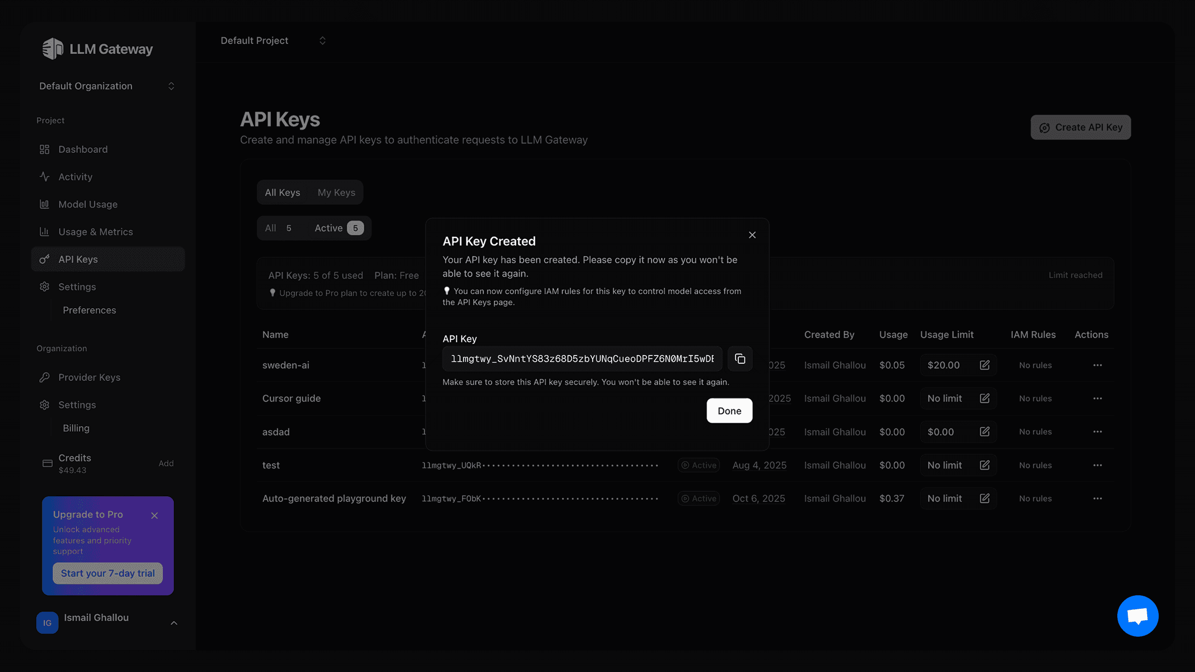 AndAI LLM Hub API Keys